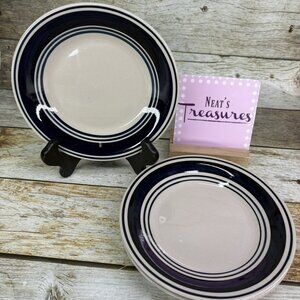 Mainstays CASUAL BANDED COBALT BLUE Rings Stoneware Beige Salad Plates Set of 3